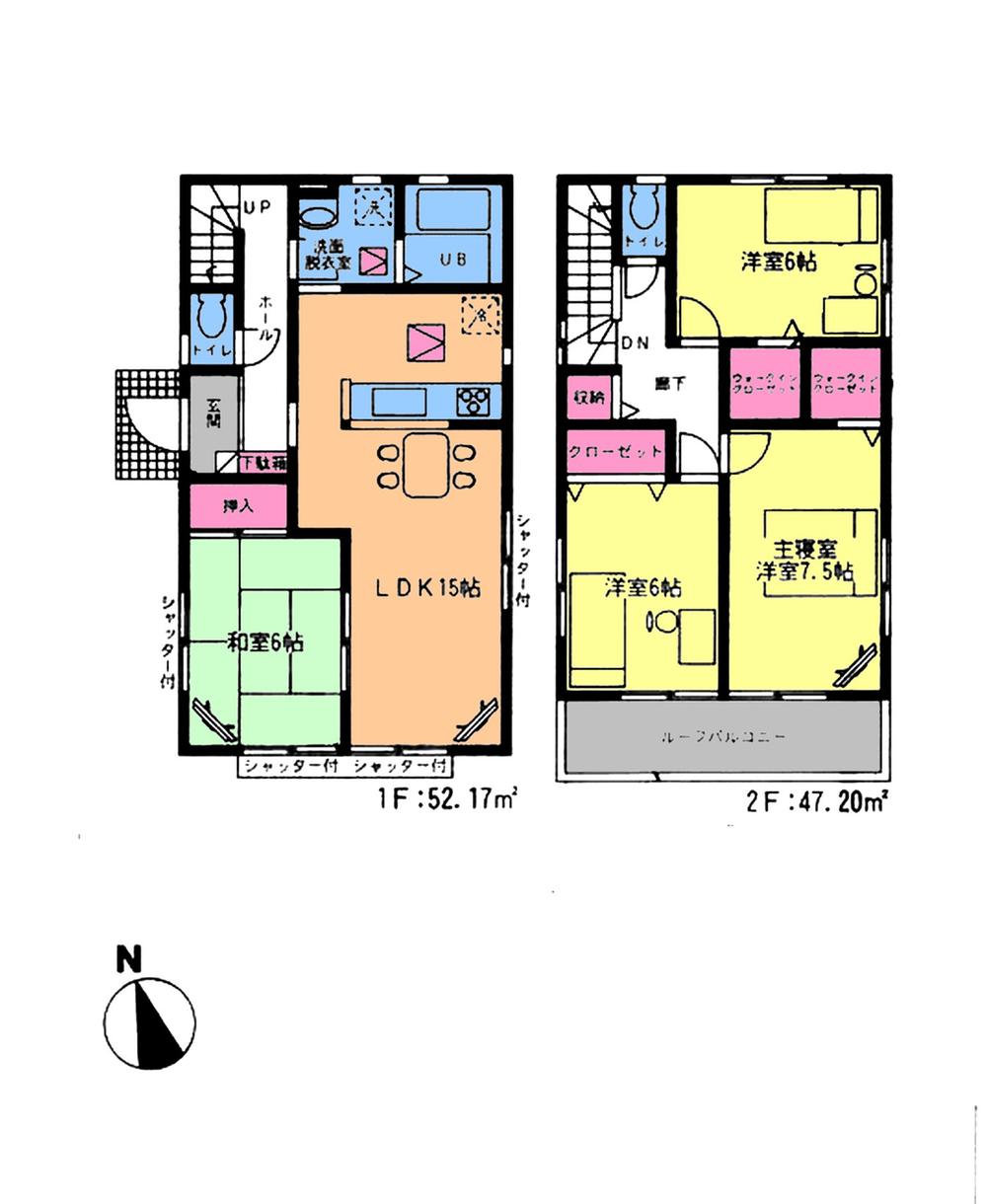 Floor plan. (Building 2), Price 19,800,000 yen, 4LDK, Land area 129.86 sq m , Building area 99.37 sq m