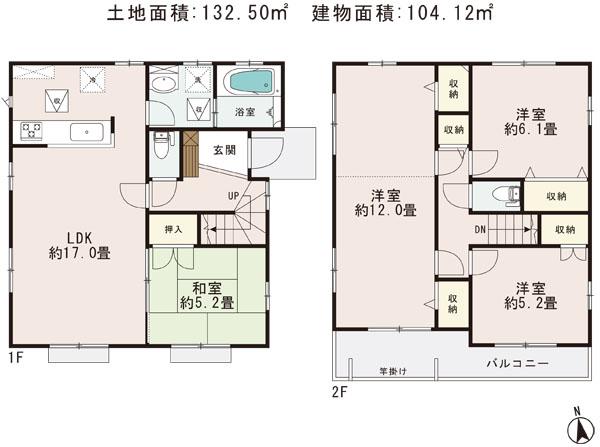 Floor plan. (1 Building), Price 26,800,000 yen, 4LDK, Land area 132.5 sq m , Building area 104.12 sq m