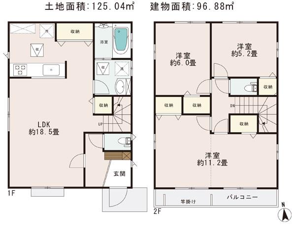 Floor plan. (5 Building), Price 24,800,000 yen, 3LDK, Land area 125.04 sq m , Building area 96.88 sq m