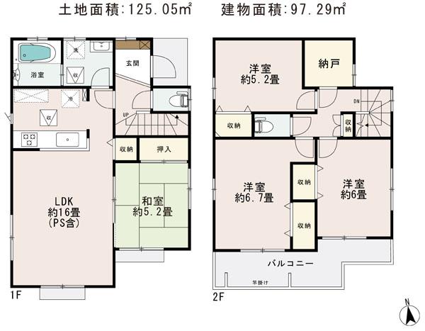 Floor plan. (12 Building), Price 26,900,000 yen, 4LDK+S, Land area 125.05 sq m , Building area 97.29 sq m