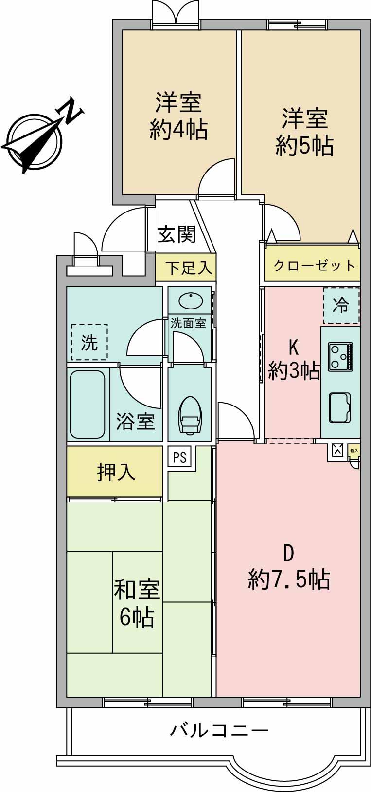 Floor plan. 3DK, Price 9.8 million yen, Footprint 62.8 sq m , Balcony area 5.48 sq m