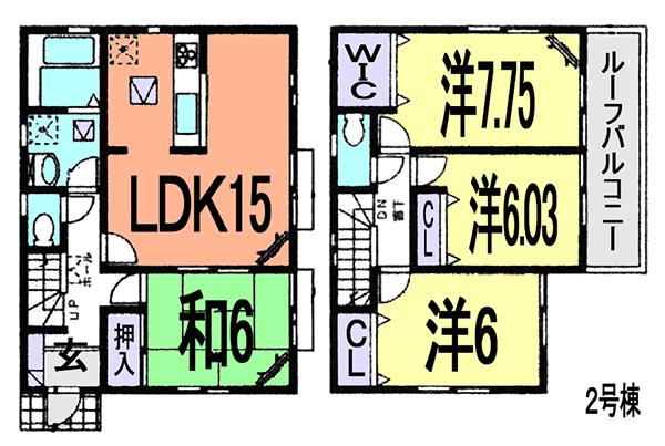 Floor plan. (Building 2), Price 21,800,000 yen, 4LDK, Land area 124.41 sq m , Building area 98.12 sq m