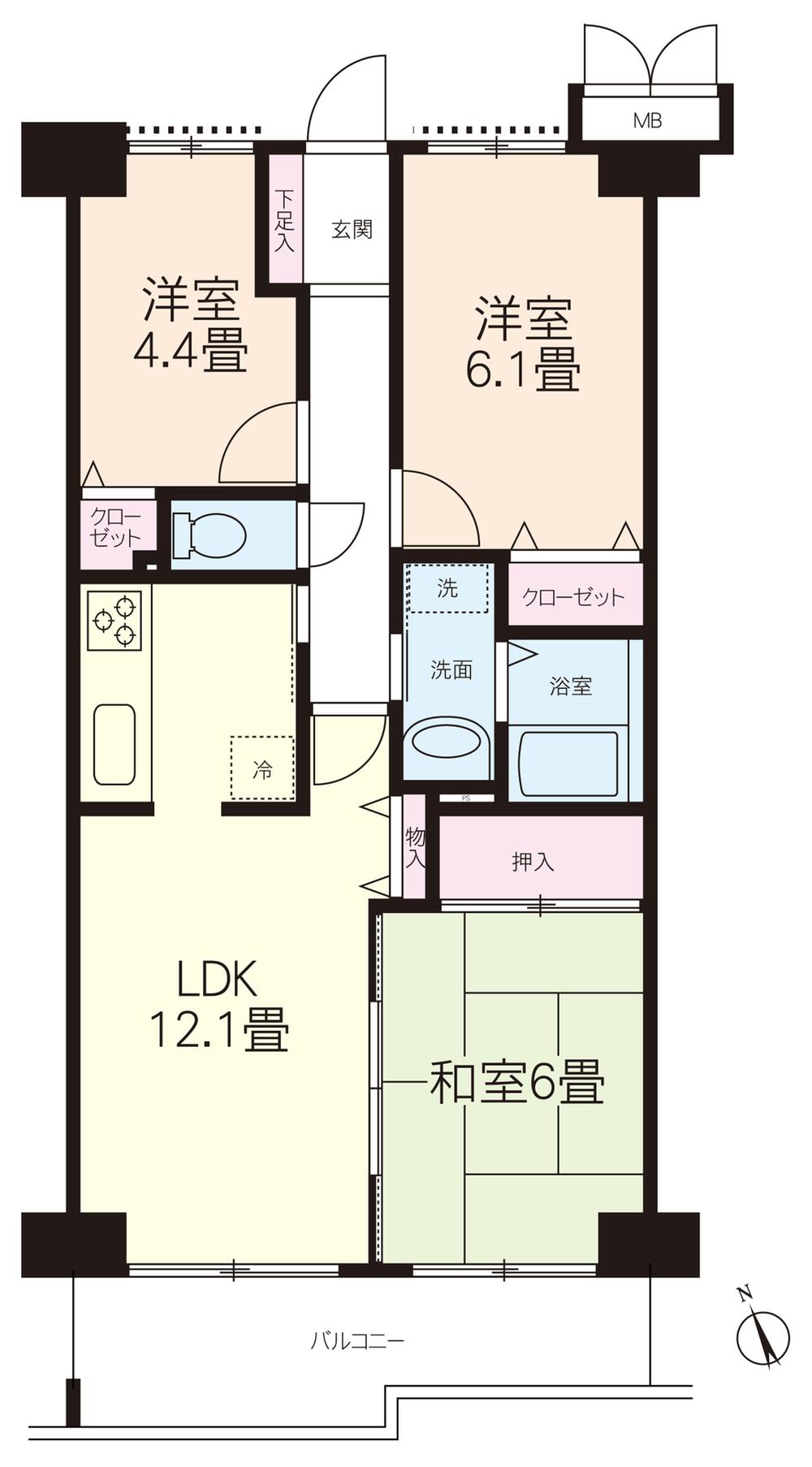 Floor plan. 3LDK, Price 14.8 million yen, Footprint 62.7 sq m , Balcony area 8.12 sq m