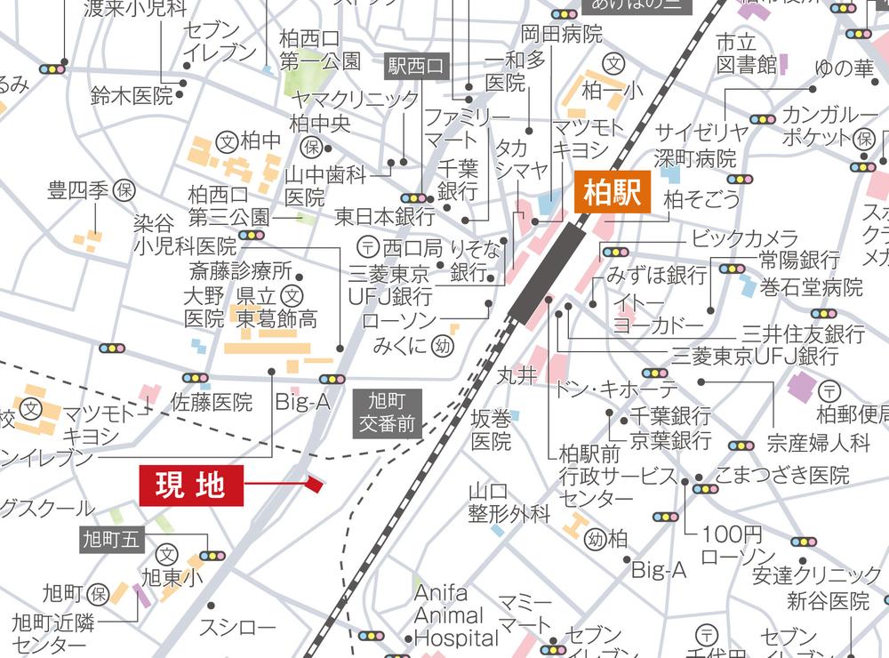 Local guide map. Convenience of Kashiwa Station 9 minute walk. Location where the whole family can live comfortably