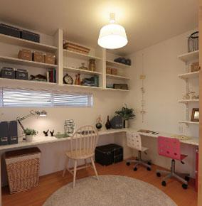 "SOHO" is in a corner of the living room with a bookshelf. Or to work to expand the hobby tools, As a study space for children, Family is a space in which everyone can use (our example of construction).