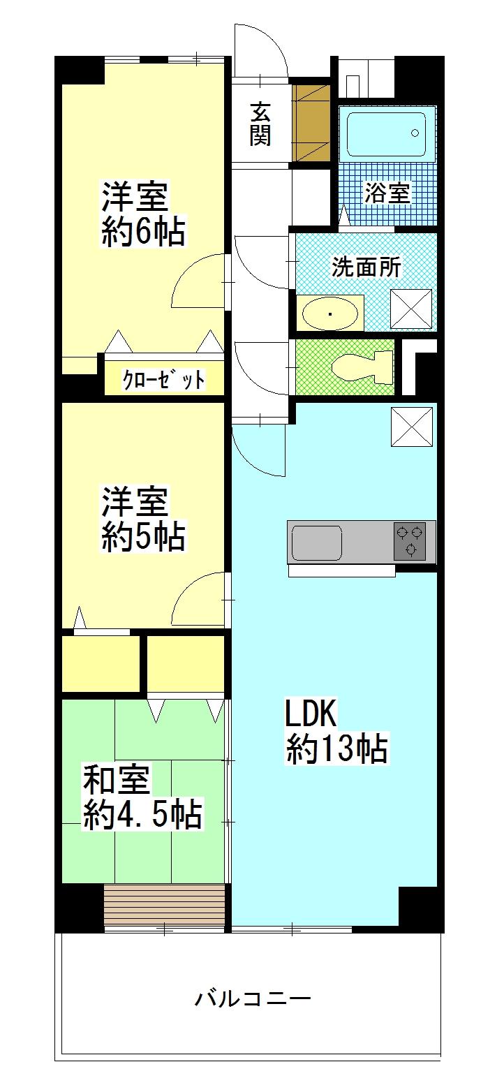 Floor plan. 3LDK, Price 9.9 million yen, Occupied area 65.76 sq m , Balcony area 7.7 sq m easy-to-use 3LDK ☆
