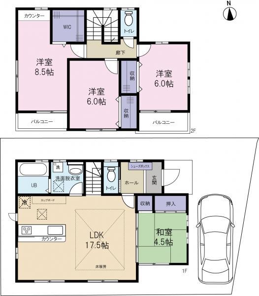 Floor plan. 29,800,000 yen, 4LDK, Land area 108.4 sq m , Building area 101.01 sq m <4 Building Mato> Zenshitsuminami direction ・ Walk-in closet, which was considered a clothing organize and take out the ease of. Study space in the main bedroom, Convenient two-sided balcony futon dry and washing clothes