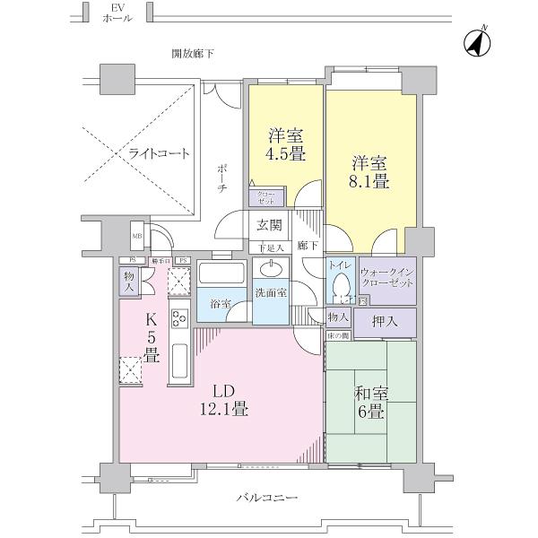 Floor plan. 3LDK, Price 21 million yen, Occupied area 74.86 sq m , Balcony area 14.86 sq m