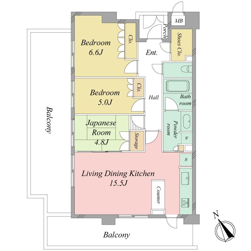 Floor plan. 3LDK, Price 27,800,000 yen, Occupied area 74.26 sq m , Balcony area 14.76 sq m
