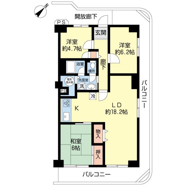 Floor plan. 3LDK, Price 7.9 million yen, Footprint 78 sq m , Balcony area 26.55 sq m