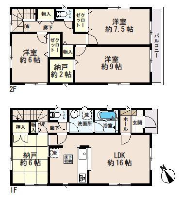 Floor plan. (3 Building), Price 34,800,000 yen, 4LDK+S, Land area 116.75 sq m , Building area 106.11 sq m