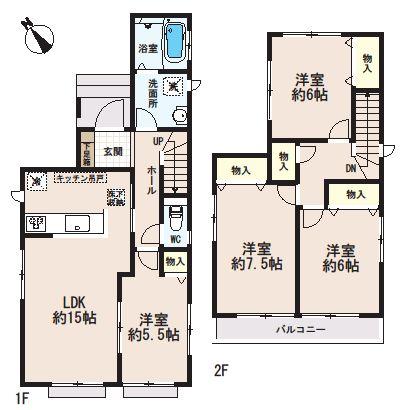 Floor plan. (Building 2), Price 18,800,000 yen, 4LDK, Land area 157.45 sq m , Building area 96.05 sq m
