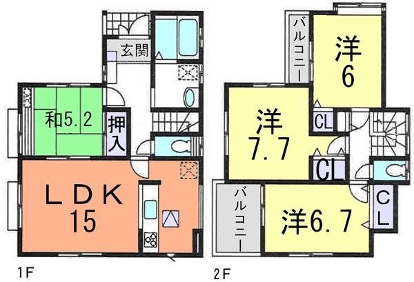 Floor plan. (1 Building), Price 22,800,000 yen, 4LDK, Land area 129.91 sq m , Building area 96.05 sq m