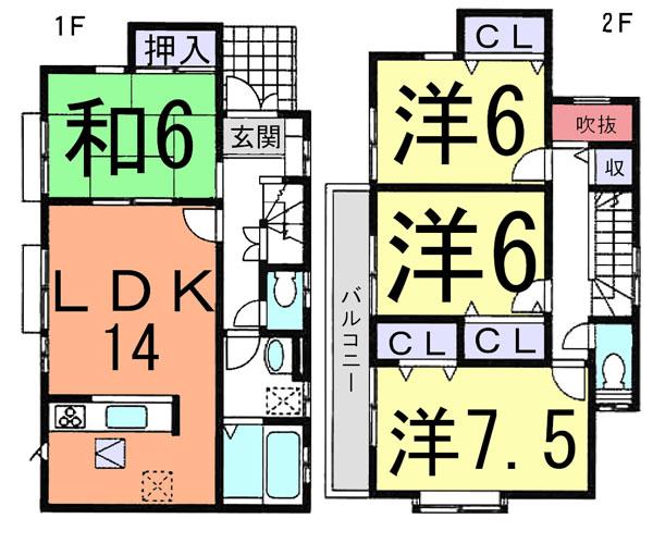 Floor plan. (3 Building), Price 23.8 million yen, 4LDK, Land area 129.91 sq m , Building area 96.05 sq m