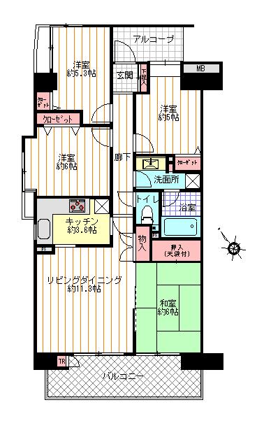 Floor plan. 4LDK, Price 26 million yen, Occupied area 77.56 sq m , Balcony area 9.66 sq m