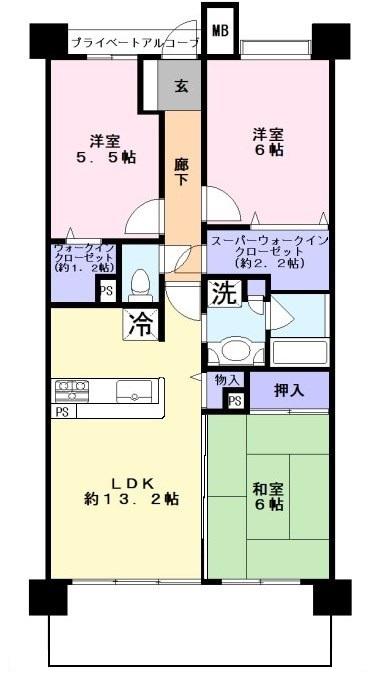 Floor plan. 3LDK, Price 16.8 million yen, Occupied area 70.76 sq m , Balcony area 10.9 sq m
