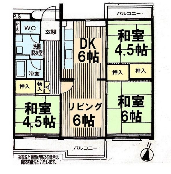 Floor plan. 3LDK, Price 5.8 million yen, Footprint 63 sq m , Balcony area 9.43 sq m