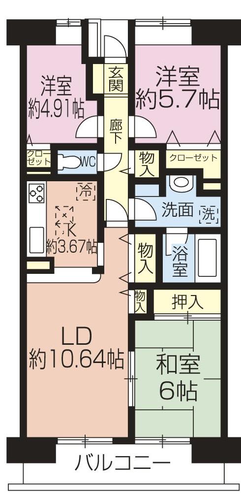 Floor plan. 3LDK, Price 14.8 million yen, Occupied area 71.07 sq m , Balcony area 9.3 sq m