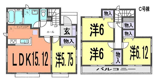 Floor plan. (C Building), Price 21,800,000 yen, 4LDK, Land area 142.56 sq m , Building area 94.39 sq m