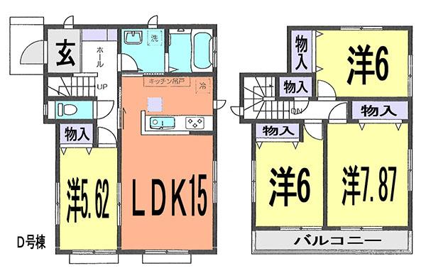 Floor plan. (D Building), Price 22,800,000 yen, 4LDK, Land area 157.03 sq m , Building area 96.88 sq m