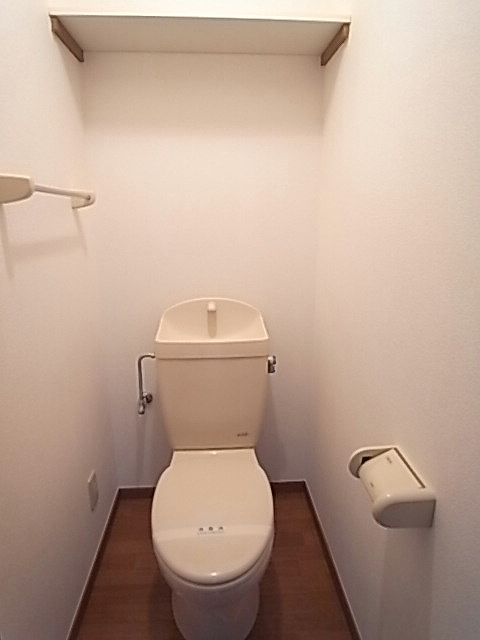 Toilet. Toilet with a shelf.