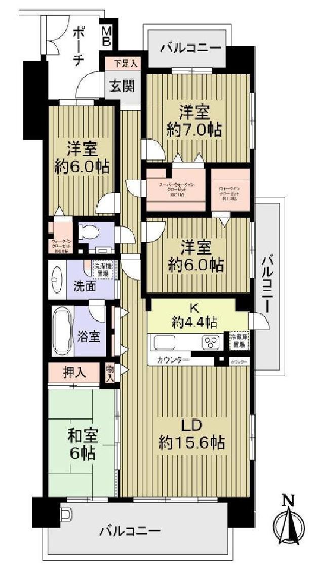 Floor plan. 4LDK, Price 29.5 million yen, The area occupied 100.4 sq m , Balcony area 22.1 sq m