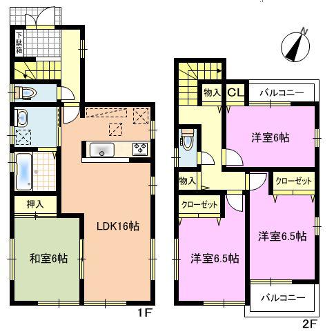 Floor plan. 35,300,000 yen, 4LDK, Land area 105.27 sq m , Building area 97.6 sq m 1 Building ◆ Also it has spacious living 16 pledge or more and family recreation.