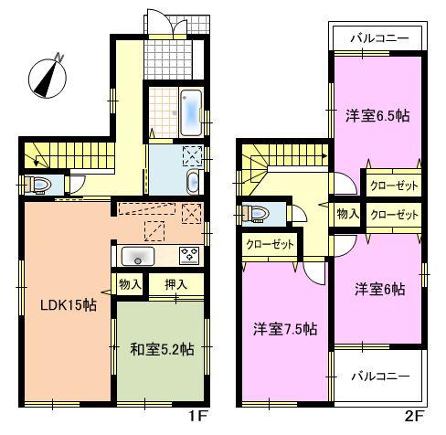 Floor plan. 35,300,000 yen, 4LDK, Land area 105.27 sq m , Building area 97.6 sq m 2 Building ◆ For two-sided balcony, Also Jose plenty of laundry.