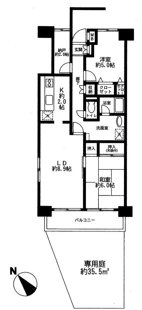 Floor plan. 2LDK + S (storeroom), Price 12.9 million yen, Occupied area 63.39 sq m , Balcony area 7.14 sq m