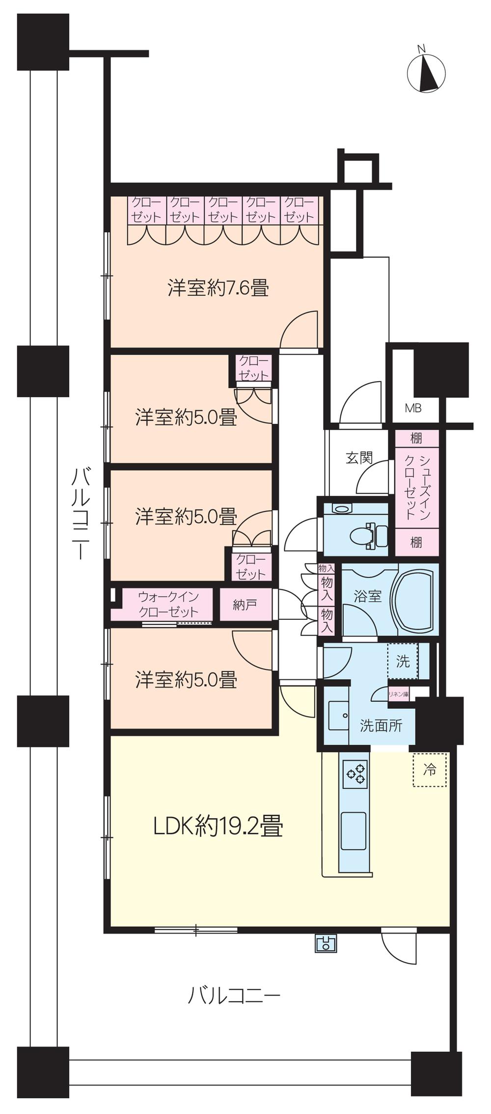Floor plan. 4LDK + S (storeroom), Price 52,800,000 yen, Footprint 101.76 sq m , Balcony area 50.47 sq m