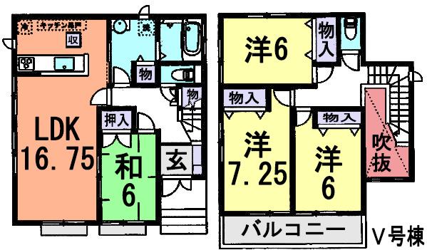 Floor plan. (V Building), Price 35,800,000 yen, 4LDK, Land area 133.08 sq m , Building area 102.06 sq m