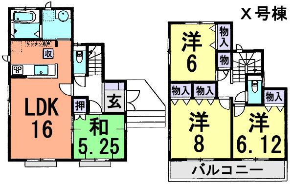 Floor plan. (X Building), Price 36,800,000 yen, 4LDK, Land area 153.13 sq m , Building area 98.74 sq m