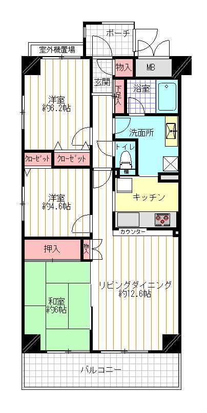 Floor plan. 3LDK, Price 15.8 million yen, Occupied area 72.92 sq m , Balcony area 8.26 sq m