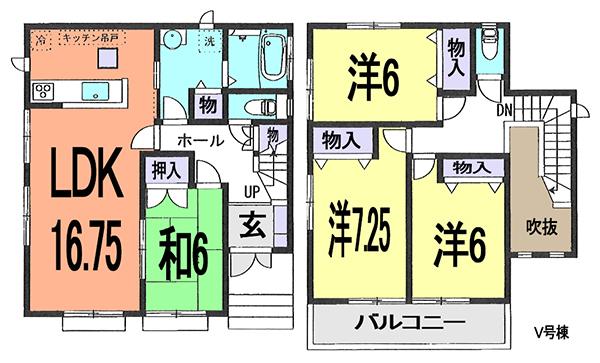 Floor plan. (V Building), Price 35,800,000 yen, 4LDK, Land area 133.08 sq m , Building area 102.06 sq m