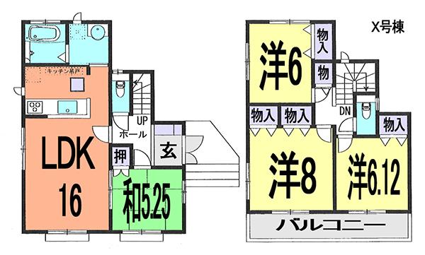 Floor plan. (X Building), Price 36,800,000 yen, 4LDK, Land area 153.13 sq m , Building area 98.74 sq m