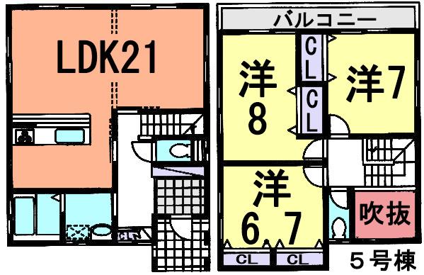 Floor plan. (5 Building), Price 23.8 million yen, 3LDK, Land area 169.39 sq m , Building area 103.09 sq m