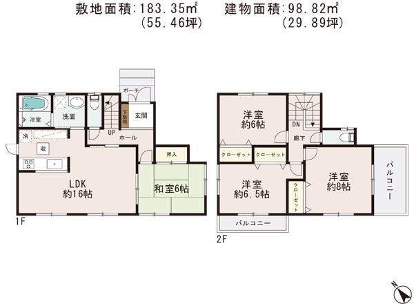 Floor plan. 34,800,000 yen, 4LDK, Land area 183.35 sq m , Building area 98.82 sq m