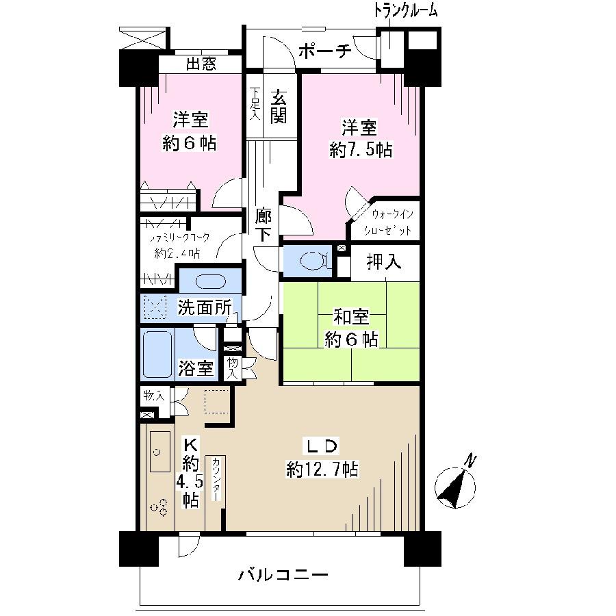 Floor plan. 3LDK, Price 23.5 million yen, Occupied area 86.27 sq m , Balcony area 14.4 sq m