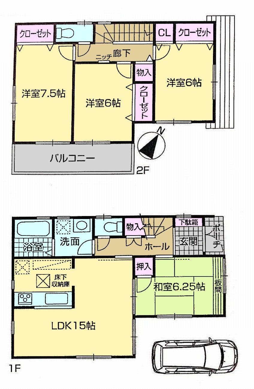 Floor plan. (Building 2), Price 29,800,000 yen, 4LDK, Land area 104.37 sq m , Building area 95.98 sq m