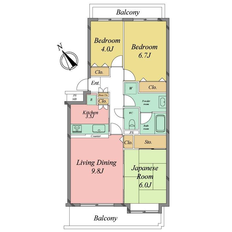 Floor plan. 3LDK, Price 8.5 million yen, Occupied area 69.25 sq m , Balcony area 12.51 sq m