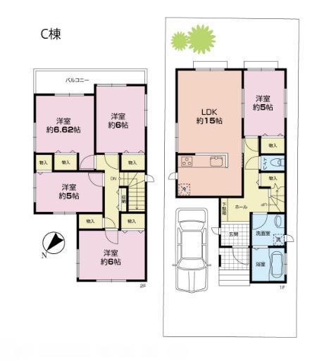 Floor plan. (C Building), Price 29,800,000 yen, 5LDK, Land area 121.98 sq m , Building area 106.78 sq m