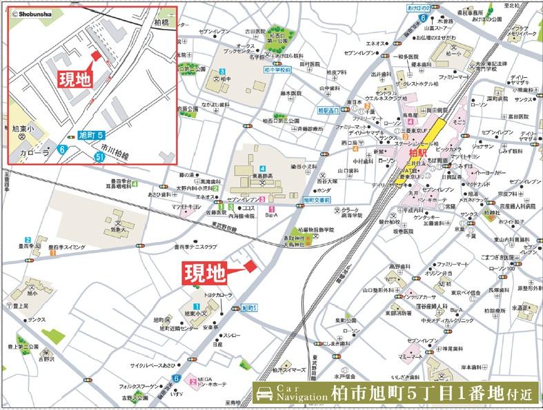 Local guide map. When arriving by car, Please enter "5-chome address 1-cho KashiwashiAsahi" to the car navigation system.
