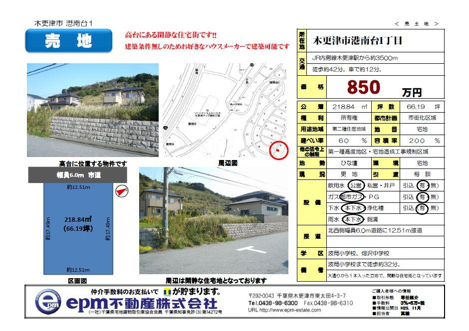Compartment figure. Land price 8.5 million yen, Land area 218.84 sq m sales figures