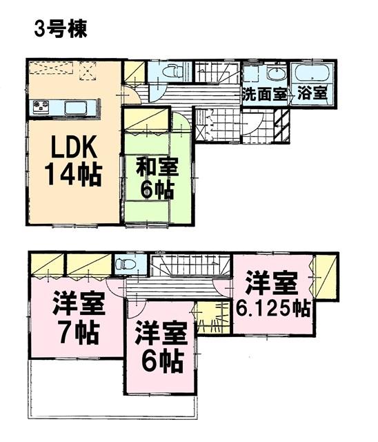Floor plan. (3 Building), Price 16.4 million yen, 4LDK, Land area 125 sq m , Building area 98.94 sq m