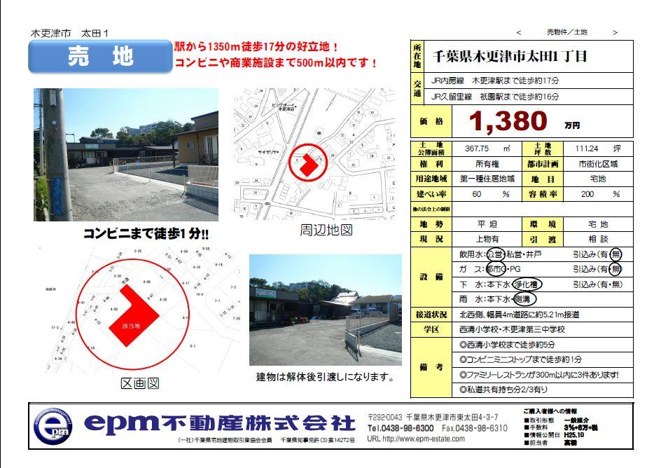 Compartment figure. Land price 13.8 million yen, Land area 367.75 sq m sales figures