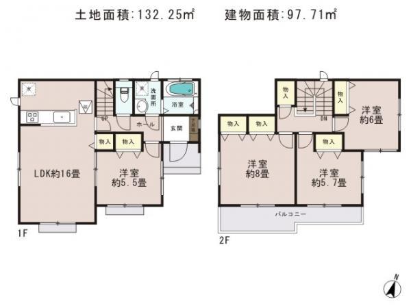 Floor plan. 28.8 million yen, 4LDK, Land area 132.25 sq m , Building area 97.71 sq m