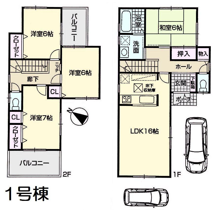 Floor plan. (1 Building), Price 37,800,000 yen, 4LDK, Land area 112.4 sq m , Building area 99.22 sq m