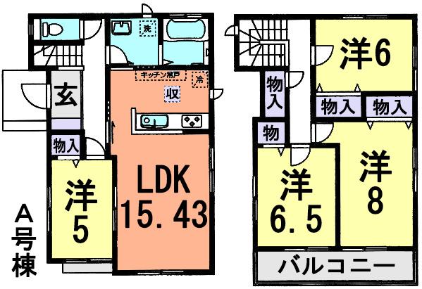 Floor plan. (A Building), Price 21,800,000 yen, 4LDK, Land area 107.05 sq m , Building area 99.36 sq m