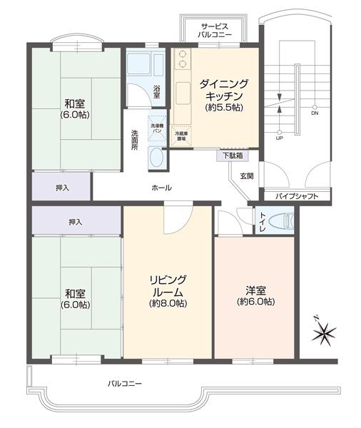 Floor plan. 3LDK, Price 4.8 million yen, Occupied area 69.05 sq m , Balcony area 9.5 sq m