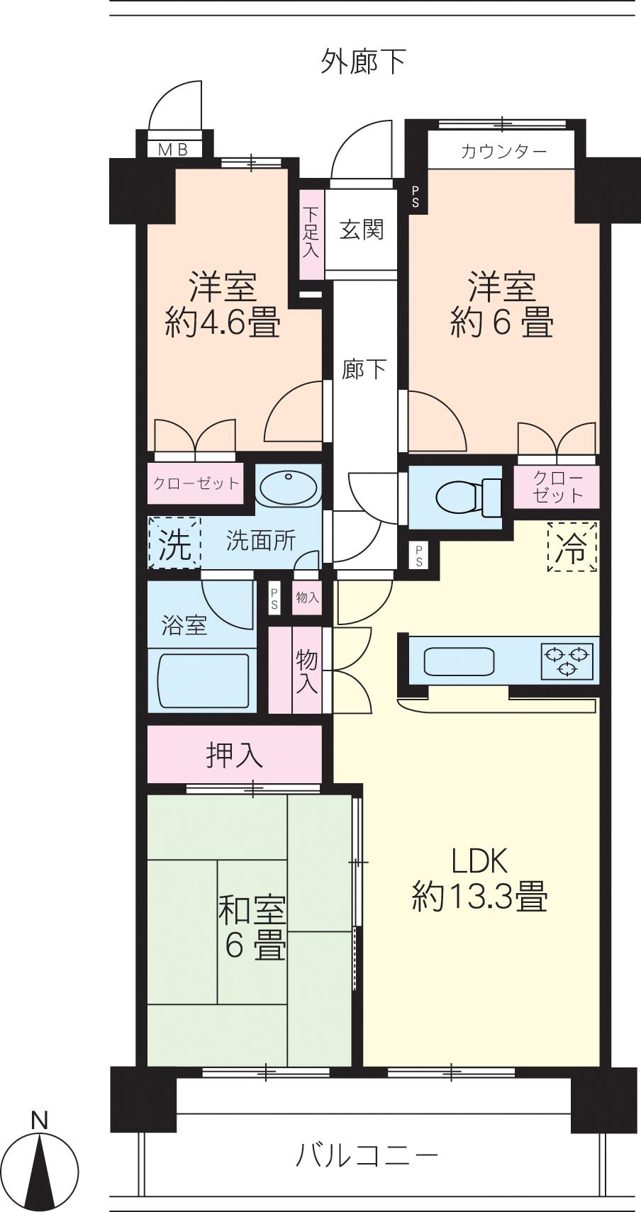Floor plan. 3LDK, Price 18,800,000 yen, Occupied area 67.25 sq m , Balcony area 9.28 sq m